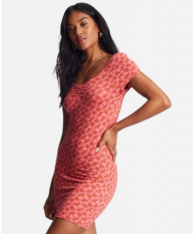 Juniors' Girl In The Sun Printed Bodycon Dress Coral Crush $29.98 Dresses