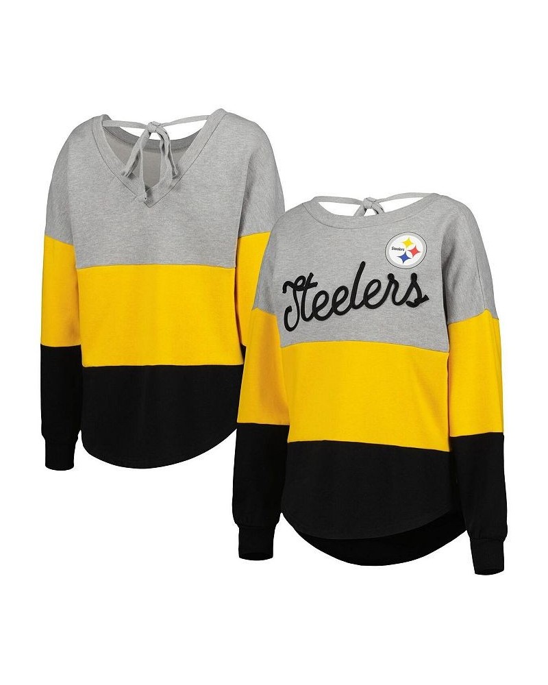 Women's Heathered Gray Black Pittsburgh Steelers Outfield Deep V-Back Pullover Sweatshirt Gray $37.40 Sweatshirts