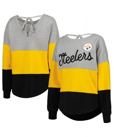 Women's Heathered Gray Black Pittsburgh Steelers Outfield Deep V-Back Pullover Sweatshirt Gray $37.40 Sweatshirts