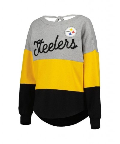 Women's Heathered Gray Black Pittsburgh Steelers Outfield Deep V-Back Pullover Sweatshirt Gray $37.40 Sweatshirts