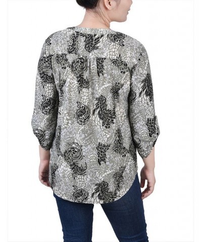 Petite 3/4 Roll Tap Pullover Top Shadow Black Animal $14.72 Tops