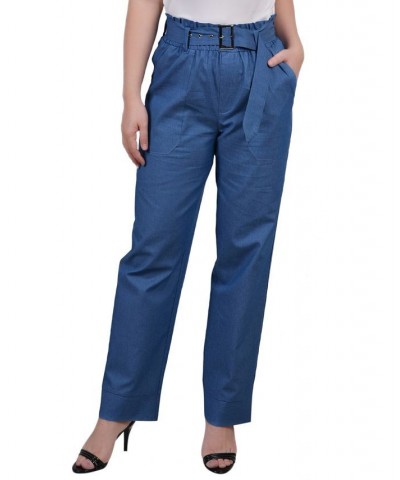 Petite Pull On Chambray Belted Pants Medium Denim $16.32 Pants