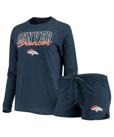 Women's Navy Denver Broncos Meter Knit Long Sleeve Raglan Top and Shorts Sleep Set Navy $32.20 Pajama