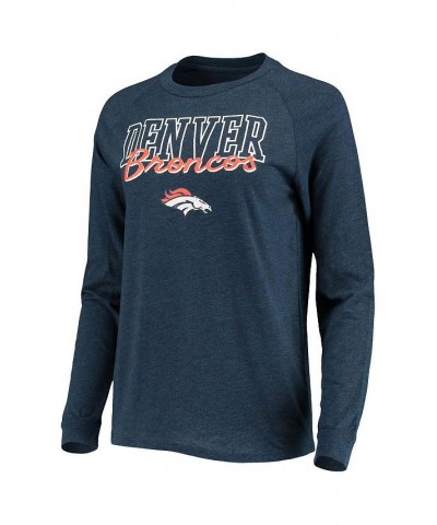 Women's Navy Denver Broncos Meter Knit Long Sleeve Raglan Top and Shorts Sleep Set Navy $32.20 Pajama