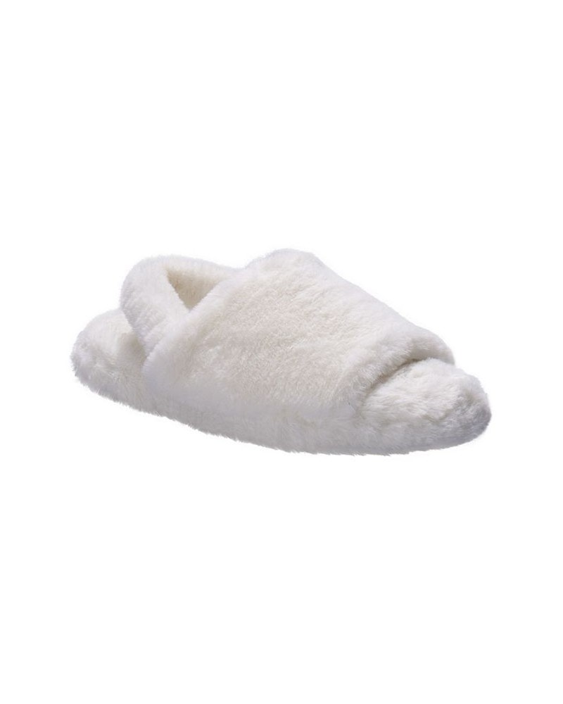 Women's Open Toe Plush Platform Slingback Slipper Ivory/Cream $20.14 Shoes