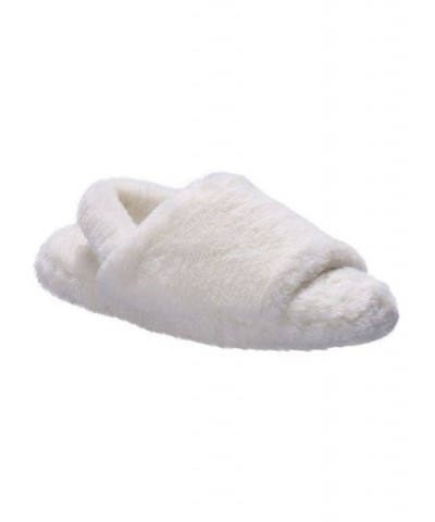 Women's Open Toe Plush Platform Slingback Slipper Ivory/Cream $20.14 Shoes