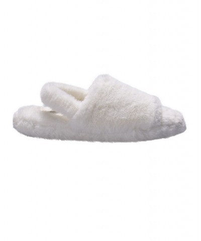 Women's Open Toe Plush Platform Slingback Slipper Ivory/Cream $20.14 Shoes