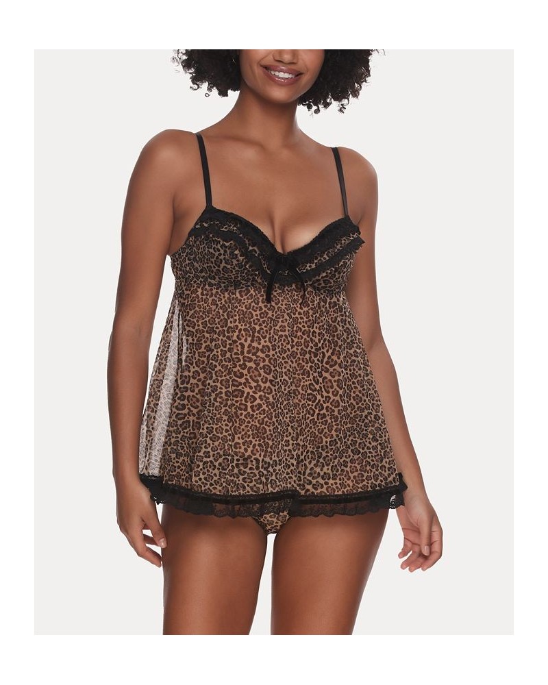 Women's Ruffles Galore Babydoll 2 Piece Lingerie Set Animal Print $29.90 Sleepwear