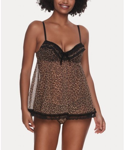 Women's Ruffles Galore Babydoll 2 Piece Lingerie Set Animal Print $29.90 Sleepwear