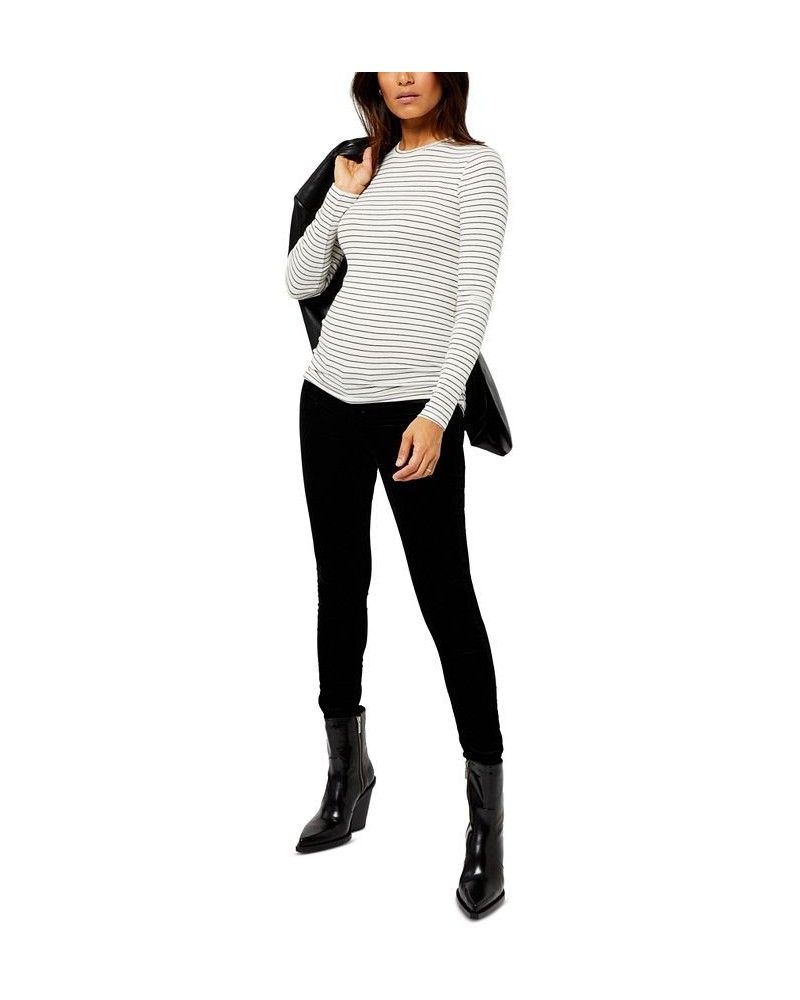 LUXEssentials Ribbed Crewneck Maternity T-Shirt White/Black Stripe $24.00 Tops