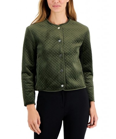 Women's Quilted Snap-Front Velvet Jacket Kelp $31.18 Jackets