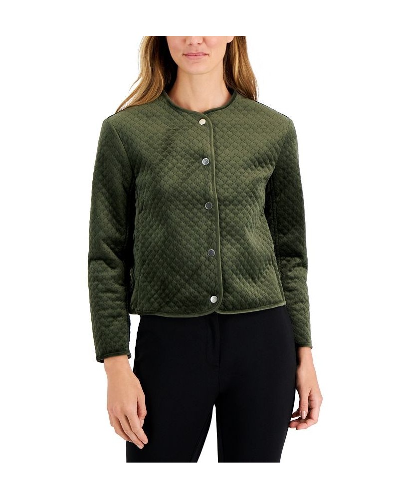 Women's Quilted Snap-Front Velvet Jacket Kelp $31.18 Jackets