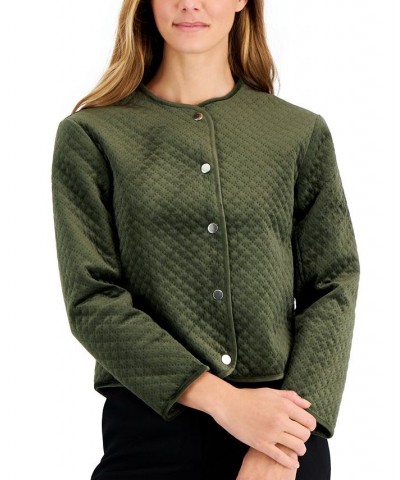 Women's Quilted Snap-Front Velvet Jacket Kelp $31.18 Jackets