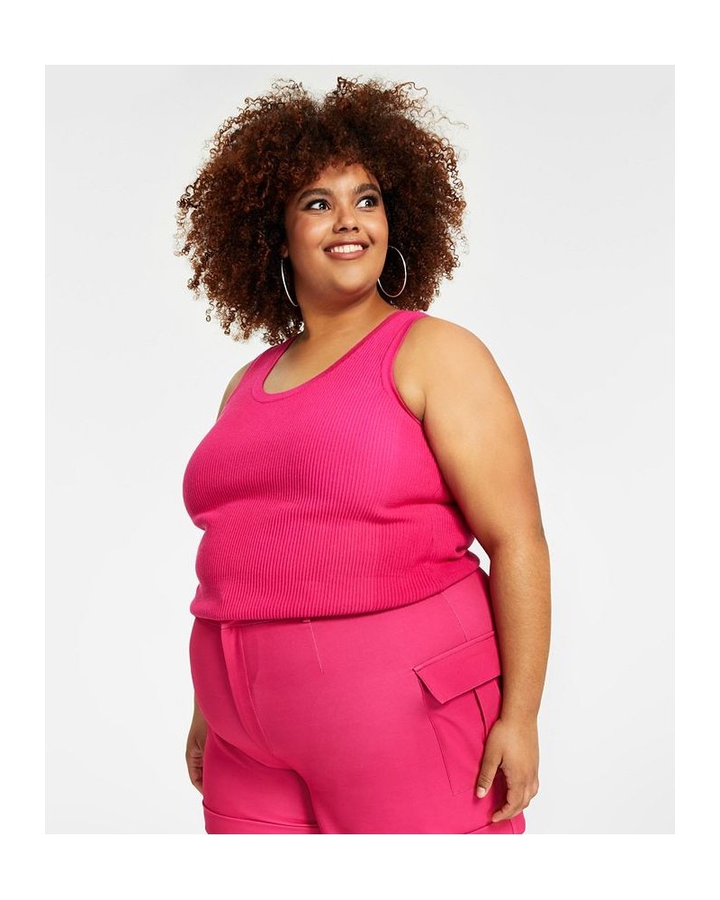 Trendy Plus Size Ribbed Sweater Tank Top Pink $17.60 Tops