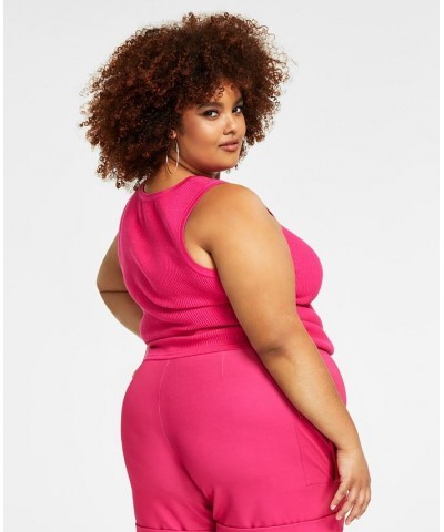 Trendy Plus Size Ribbed Sweater Tank Top Pink $17.60 Tops