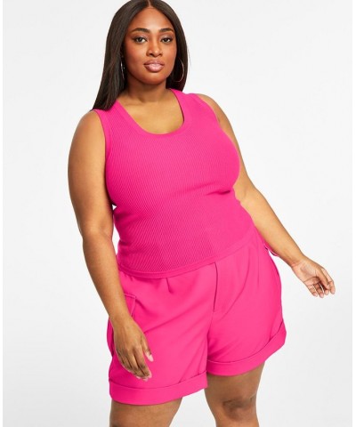 Trendy Plus Size Ribbed Sweater Tank Top Pink $17.60 Tops