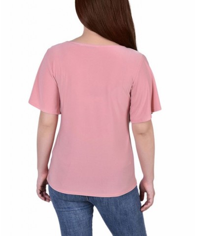 Petite Mesh Flutter Sleeve Knit Top Mellow Rose $16.20 Tops