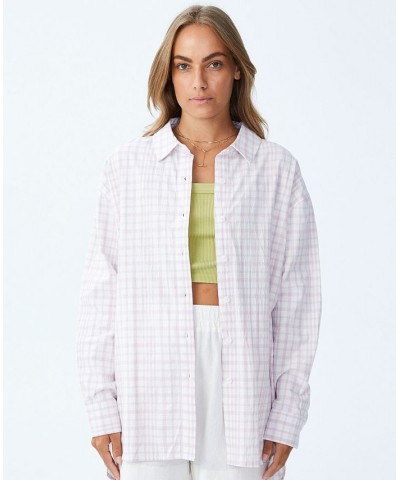 Women's Sunny Oversized Long Sleeve Shirt Gracie Gingham Wisteria Marle $27.49 Tops