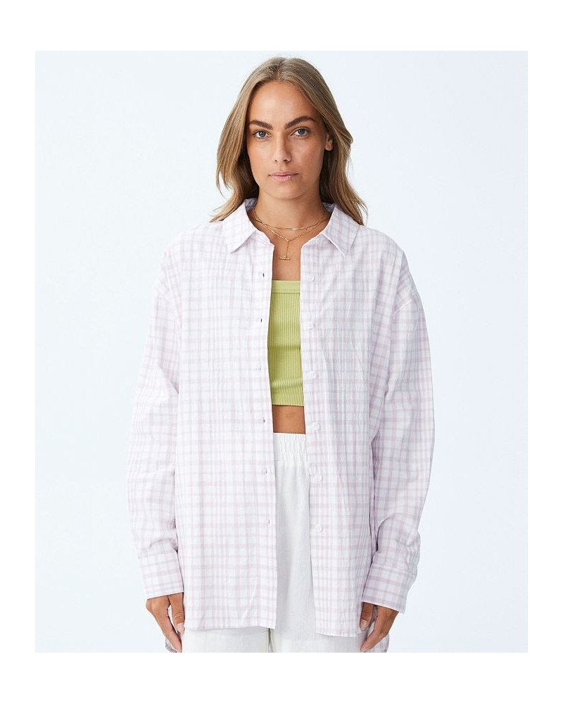 Women's Sunny Oversized Long Sleeve Shirt Gracie Gingham Wisteria Marle $27.49 Tops