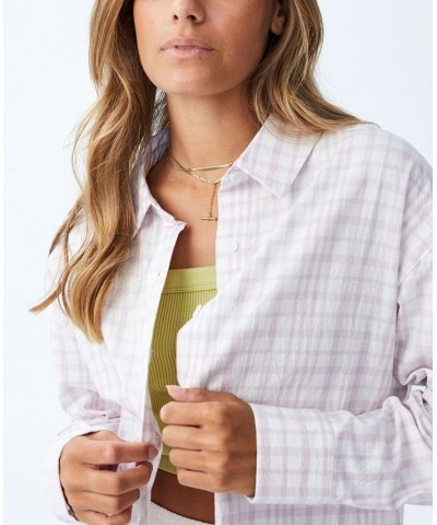 Women's Sunny Oversized Long Sleeve Shirt Gracie Gingham Wisteria Marle $27.49 Tops