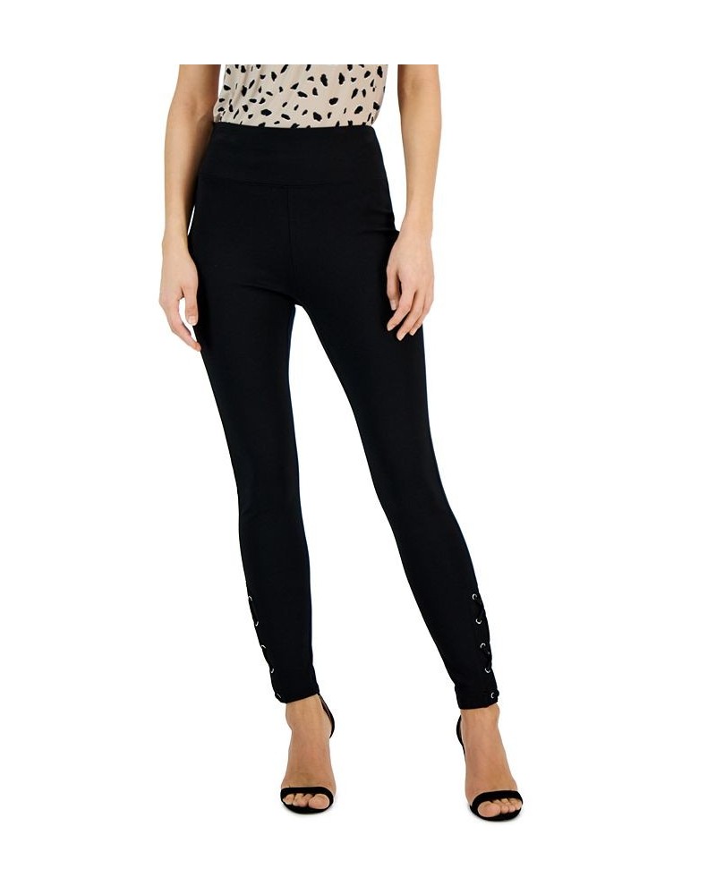 Women's Ponte Lace-Up Skinny Pants Black $25.87 Pants