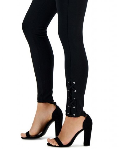 Women's Ponte Lace-Up Skinny Pants Black $25.87 Pants