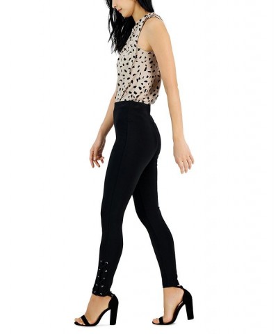 Women's Ponte Lace-Up Skinny Pants Black $25.87 Pants