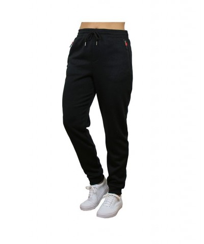 Women's Loose Fit Marled Fleece Joggers with Zipper Side Pockets Black $16.80 Pants