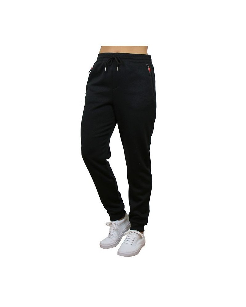 Women's Loose Fit Marled Fleece Joggers with Zipper Side Pockets Black $16.80 Pants