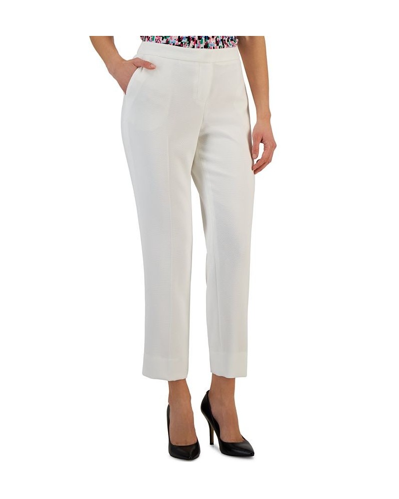 Women's Elastic-Back Side-Slit Pique Ankle Pants Lily White $38.27 Pants