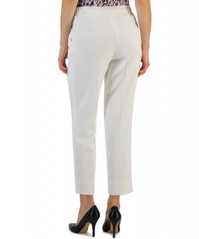 Women's Elastic-Back Side-Slit Pique Ankle Pants Lily White $38.27 Pants