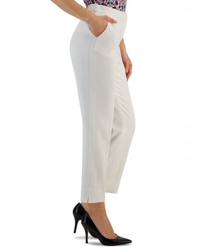 Women's Elastic-Back Side-Slit Pique Ankle Pants Lily White $38.27 Pants