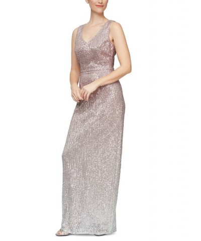 Women's Ombre Sequined V-Neck Gown Blush Silver $102.09 Dresses