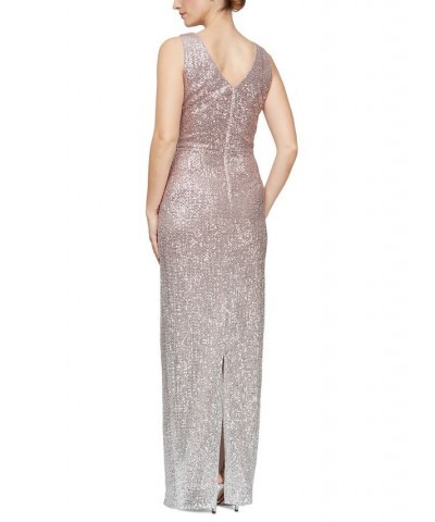 Women's Ombre Sequined V-Neck Gown Blush Silver $102.09 Dresses