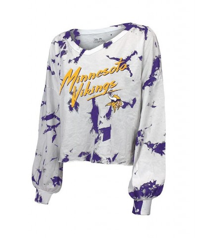 Women's Minnesota Vikings Off-Shoulder Tie-Dye Name and Number Long Sleeve V-Neck Crop-Top T-shirt White $31.50 Tops