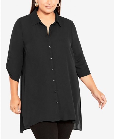 Plus Size Longline Collared Blouse Black $28.29 Tops