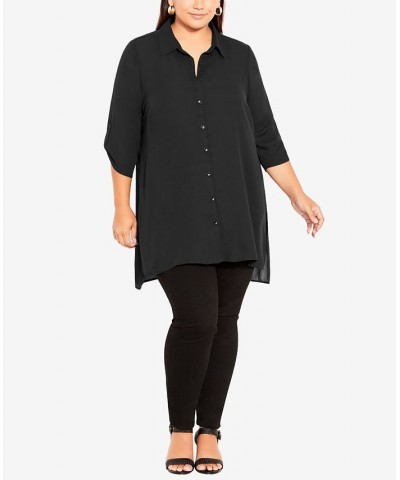 Plus Size Longline Collared Blouse Black $28.29 Tops