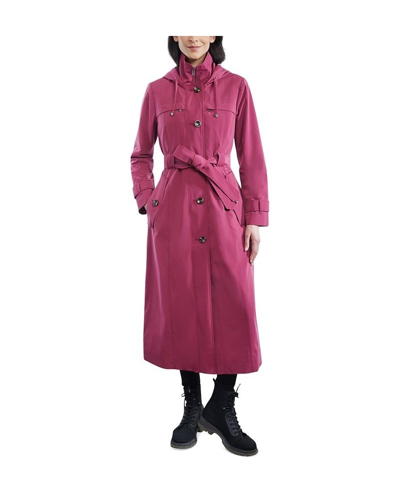 Women's Bibbed Hooded Maxi Trench Coat Red $139.50 Coats