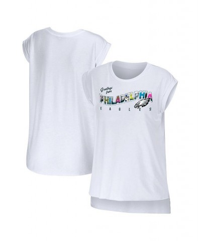 Women's White Philadelphia Eagles Greetings From Muscle T-shirt White $23.00 Tops