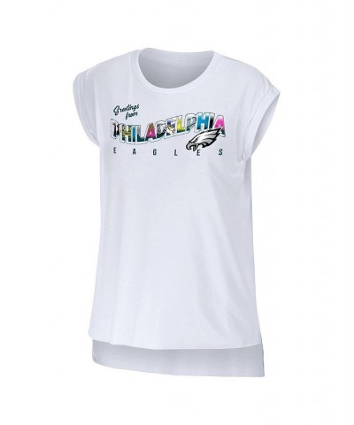 Women's White Philadelphia Eagles Greetings From Muscle T-shirt White $23.00 Tops