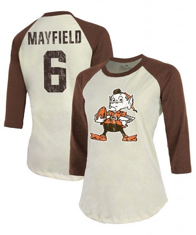 Women's Baker Mayfield Cream Brown Cleveland Browns Player Raglan Name Number 3/4 Sleeve T-shirt Cream, Brown $23.20 Tops