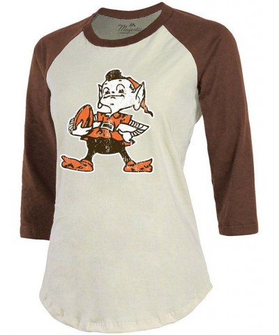 Women's Baker Mayfield Cream Brown Cleveland Browns Player Raglan Name Number 3/4 Sleeve T-shirt Cream, Brown $23.20 Tops