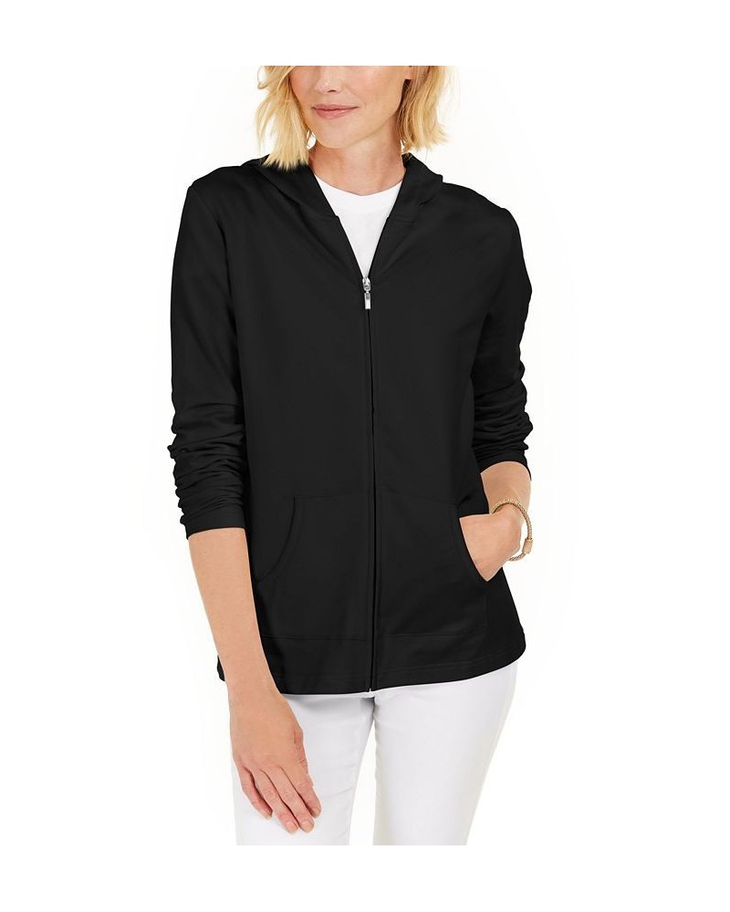 Long Sleeve Zip-Front Hoodie Deep Black $15.11 Sweatshirts