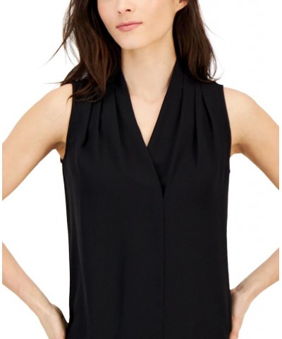 Women's Draped V-Neck Sleeveless Shell Top Black $47.17 Tops