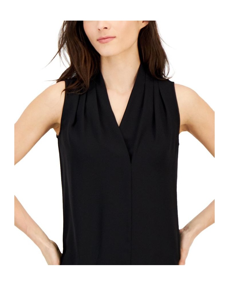 Women's Draped V-Neck Sleeveless Shell Top Black $47.17 Tops