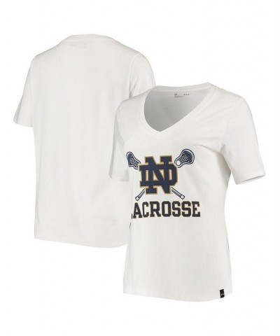 Women's White Notre Dame Fighting Irish Lacrosse V-Neck T-shirt White $23.19 Tops