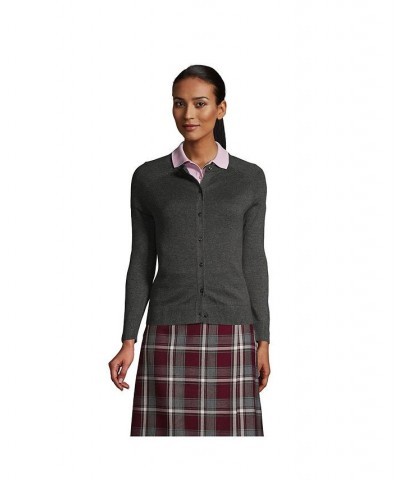 School Uniform Women's Cotton Modal Cardigan Sweater Coal heather $30.57 Sweaters