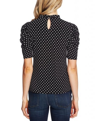 Women's Ruched Short Sleeve Polka-Dot Knit Top Rich Black $27.60 Tops