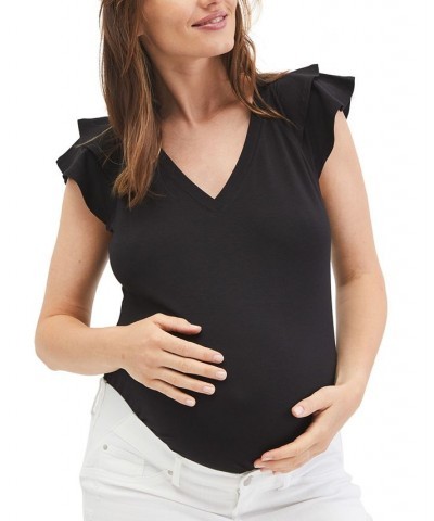 Flutter-Sleeve Maternity Tee Core Black $19.20 Tops