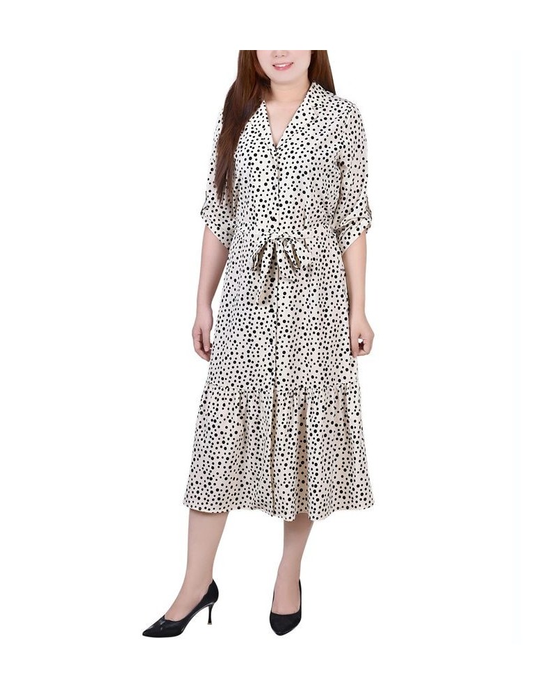 Petite Long Sleeve Tiered Dress with Belt Pristine, Black Icemoon $20.35 Dresses